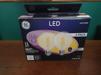 GE LED G25 Soft White 2.8 Watt replaces 25 Watt Decorative Globe Pack of 2 Bulbs - Image 1 of 4