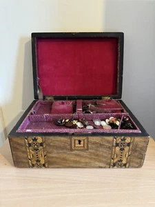 Victorian Ladies Wooden Rosewood Work Sewing Items Jewellery Box Antique c.1890 - Picture 1 of 18