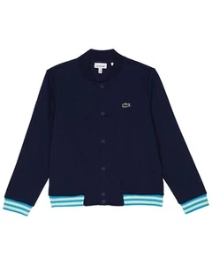 LACOSTE Boys Sweatshirt Bomber Jacket Button Down Navy Blue Sz 10 NWT - Picture 1 of 3
