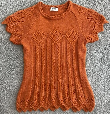 Moschino Cheap And Chic Short Sleeve Wool Alpaca Mohair Cable Knit Sweater M Vtg - Image 1 of 4
