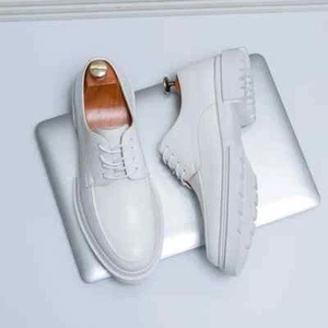 Herren Oxford Weiß Leder Schuhe Business Hochzeit Elegant Schuhe für Männer Dick - Bild 1 von 26
