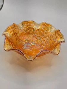 Vintage Imperial Carnival Glass Grape Ruffled Bowl Orange1911-1927 - Picture 1 of 5