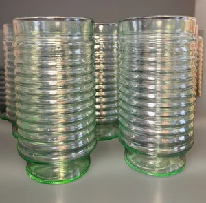 9 Vintage Anchor Hocking 6 Zoll grün gerippt groß Becher - Bild 1 von 5