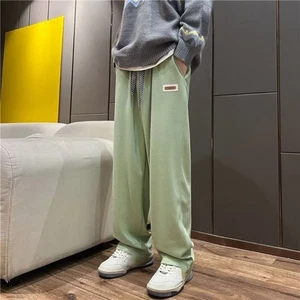 Drawstring Waffle Sweatpants Oversized Loose Straight Pants Spring/Summer - Picture 1 of 12