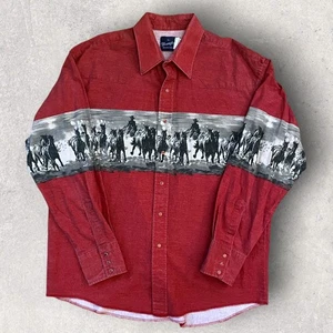 Vintage Wrangler Wild Horse Cowboy Western Shirt Red Pearl Snap Size XL  - Picture 1 of 9