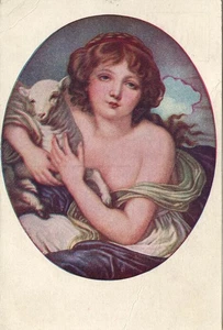 Antigua postal de artista a color de 1900 #1828 niño con cordero - Imagen 1 de 2