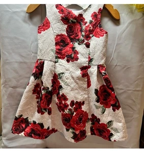 Little Girls Beautiful Red Floral Dress Size 6 - Picture 1 of 7