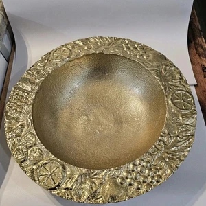 NEW, Beautiful Brushed Gold Centerpiece Large Bowl, Fruit Motif Around Edges. - Picture 1 of 9
