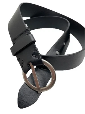 Cinturón de cuero negro RL para mujer se adapta a 30 31 mediano plateado hebilla mod retro Foto 1 de 4