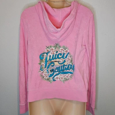 Sudadera con capucha Y2k Juicy Couture rosa de tela de felpa con cremallera Foto 1 de 4