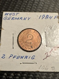 1984-F Germania (Ovest, BRD) 2 pfennig, Stoccarda, prova rossa, KM-106a - Contenitore 3 - Foto 1 di 4