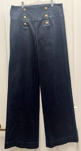 Lauren Ralph Lauren Denim Sailor Jeans Womens Sz 10 Wide Leg Gold Front Buttons - Picture 1 of 8