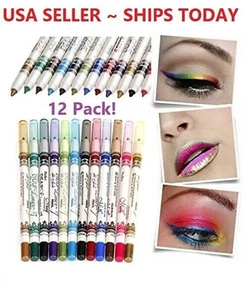 12 Color Glitter Eyeshadow Lip EyeLiner Eye Shadow Pencil Shimmer Pen Makeup Set - Picture 1 of 24