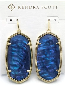 Kendra Scott Gold Plated Danielle Drop Statement Earrings in Navy Blue Abalone - Picture 1 of 3