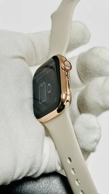 Apple Watch 45mm SERIES 9 ROSE GOLD PLATED CUSTOM Stainless Steel Wht Sport Band - Image 1 of 4
