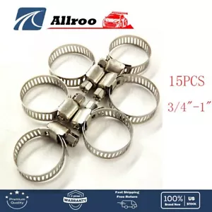 Adjustable 15pcs 3/4"-1" Stainless Steel Drive Hose Clamps Fuel Line Worm Clip - Picture 1 of 7