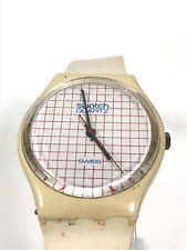 Swatch Quartz Swiss Made Tennis Grid Vintage Watch Unisex Beige Strap