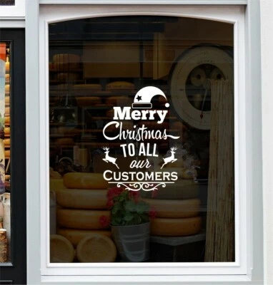 38K VINYL GRAPHICS Merry Christmas To All Customers Shop Window Sticker Festive Xmas Display Decal