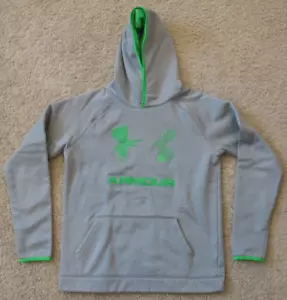 YXL Loose Under Armour COLDGEAR Storm Hoodie Hooded Sweatshirt Gray w/ green - Picture 1 of 5