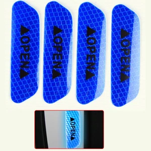 4pcs Super Blue Car Door Open Sticker Reflective Tape Safety Warning Door Decal - Picture 1 of 1
