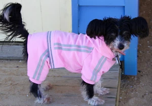 Dog tracksuit small 25cm-30cm med, pink fleece, 4 legs, hood NEW, toy & puppies - Picture 1 of 5