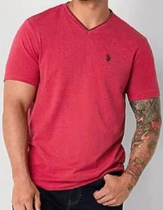 U.S. Polo Assn. Mens V Neck Short Sleeve T-Shirt - Size L - Red - Picture 1 of 2