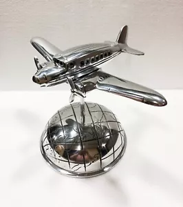 Avión náutico cromado aluminio en mapa mundial base globo decoración del hogar y la oficina - Imagen 1 de 5