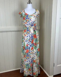 Fleurette By Fleur Wood Maxi Dress Women's Size 10 Blue Multi Floral Sleeveless - Picture 1 of 20
