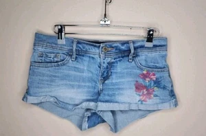 Hollister Size 3 Light Wash Y2K Low Rise Shorty Shorts Flower Print - Picture 1 of 4