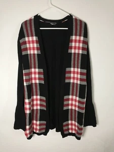 Venus Women's Plaid And Black Open Sweater With Fan Sleeves Size Small - Picture 1 of 8