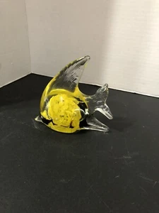 Kunst Glas Engel Fisch Briefbeschwerer gelb schwarz & klar 4-1/2" hoch - Bild 1 von 5