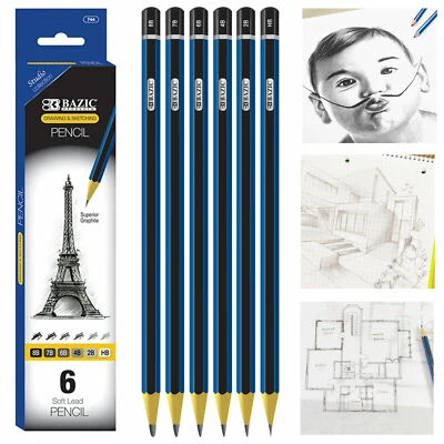 ATB 6 X Assorted Soft Lead Sketching Artist Pencils Drawing Graphite Graded 8B to HB