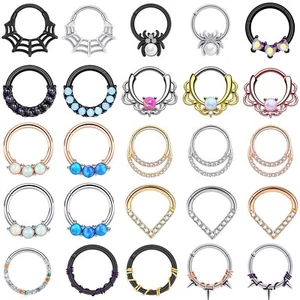 16G Surgical Steel Septum Ring Nose Rings Hinged Hoop Earring Septum Clicker 1PC - Picture 1 of 59