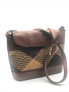 Vintage Rattan Leder Handtasche geflochten Korb Schulterriemen 70’er Jahre - Bild 1 von 14