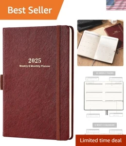 Premium 2025 Planner in Red Faux Leather - Weekly, Monthly & Stickers Included - Picture 1 of 10