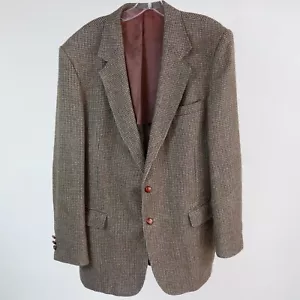 Austin Manor 44L Mens Blazer Brown Houndstooth Woolblend Sports Coat Jacket - Picture 1 of 9