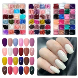 24 Color Square Press on Kits Colored Straight Fake Nails Full Cover - Picture 1 of 12