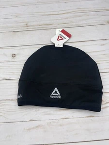 Reebok Nuovo con etichette Beanie OSFM Ponytail Hole Nero Tinta Unita Running Toque Elasticizzato - Foto 1 di 8