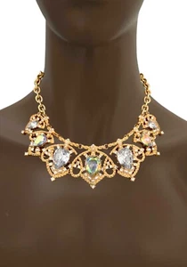 Vintage Inspired Elegant Necklace Earring Set Clear AB Crystals Tiny Faux Pearls - Picture 1 of 4