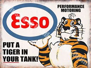 Vintage Garage, Esso Petrol Tiger Motor Oil Old 40 Advert, Large Metal Tin Sign