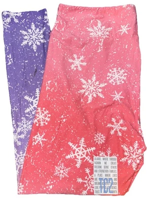 NOVA Leggings de Natal LuLaRoe TC2 (18+) Rosa a Roxa Ombré Branco Flocos de Neve - Imagem 1 de 4