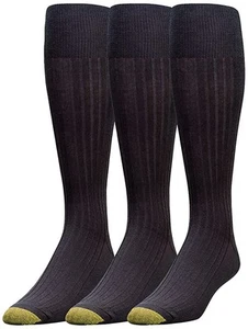 Gold Toe Men's Canterbury Over-the-Calf Dress Socks, 3-Pairs, Black, Large  - Picture 1 of 4