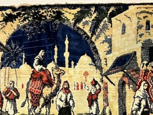 Vntg Tapestry Rug Wall Hanging 38" x 19" Ancient Desert Biblical Times Christian - Picture 1 of 4