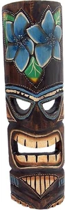 Hand Crafted Polynesian Hawaiian Style Floral Painted Tiki Mask, 19 INCHES - Picture 1 of 3