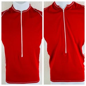 2 De Soto Triathlon Skin Cooler Half Zip Tri Top Mens Small Red White Sleeveless - Picture 1 of 24