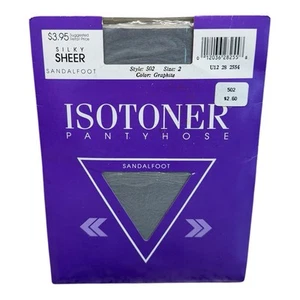 1988 Isotoner Pantyhose Silky Sheer Sandalfoot Style 502 size 2 Graphite - Picture 1 of 2