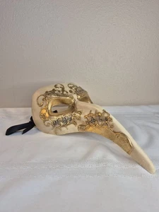 Italian Venetian MASQUERADE MASK Large Long Nose Beak White Gold Music Notes HTF - Picture 1 of 13