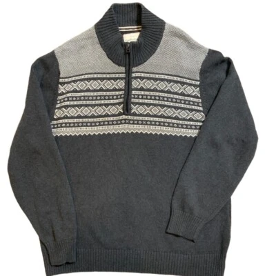 Weatherproof Vintage Gray HalfZip Fair Isle Pullover Sweater XL Twee Granola Boy - Image 1 of 4