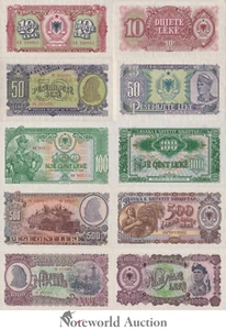 ALBANIA Set 5 pcs - 10 50 100 500 1000 Leke 1957 P 28 29 30 31 32 UNC - Picture 1 of 4