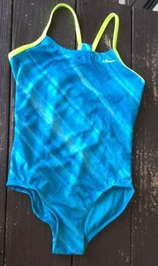 NIKE GIRL'S CUTOUT RACERBACK TANK ONE PIECE SWIMSUIT BLUE GREEN SIZE 10 NEW! $46 - Picture 1 of 2